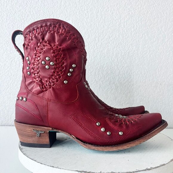 Lane COSSETTE Womens Cowboy Booties 9 Western Cowgirl Red Leather Short Boots - Picture 2 of 13